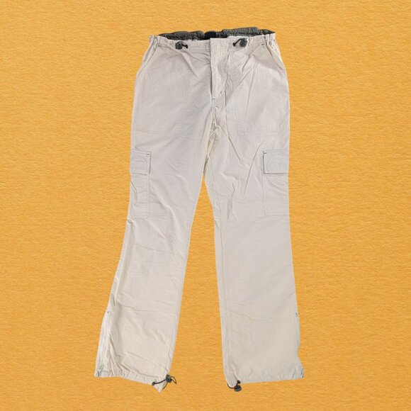 Y2k Cream Wide Leg Cargo Pocket Cotton Nylon Straight Leg Zipper Adjustable Pant - Picture 1 of 12